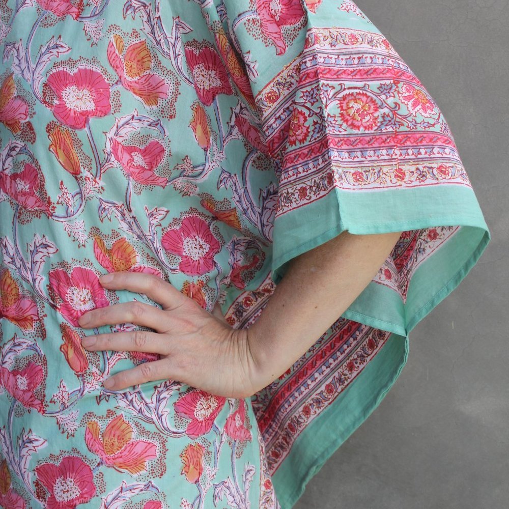 Drawstring Kaftan - Aqua Rose + Gold